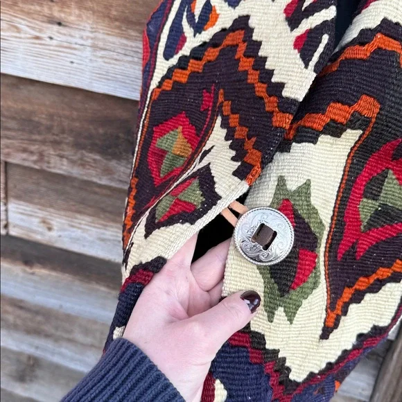 Vintage south west fully lined Colorful Geometric Patterned Vest - Picture 3 of 4